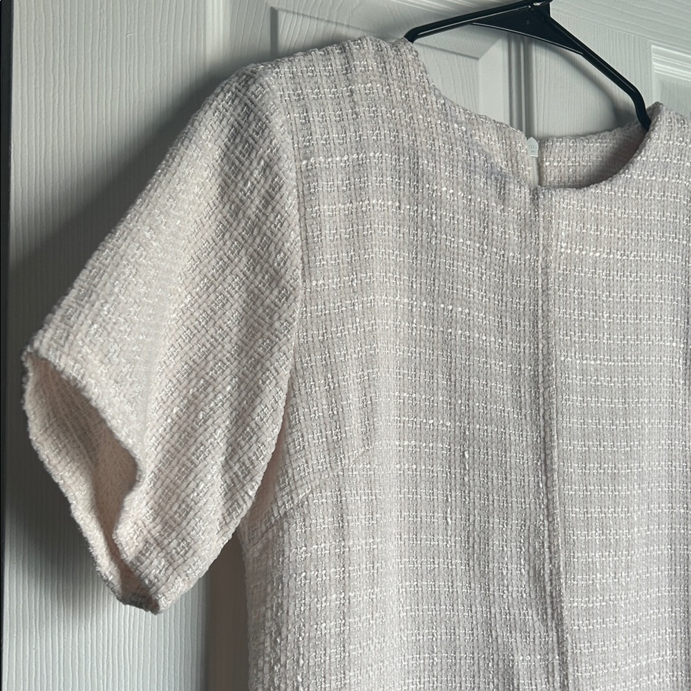 Elegant Cream Short Sleeve Dress with Fringe Hem - Picture 7 of 16